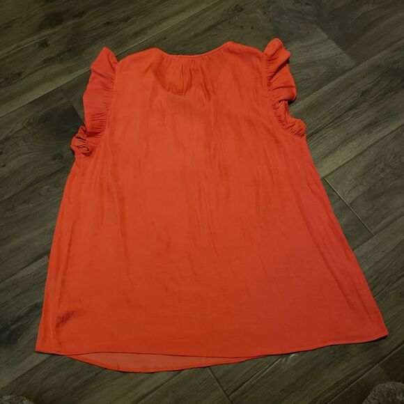 Rachel Ray Sunset Flame Red Sleeveless Ruffled Tie Front Women's Blouse Sz S - Picture 2 of 6